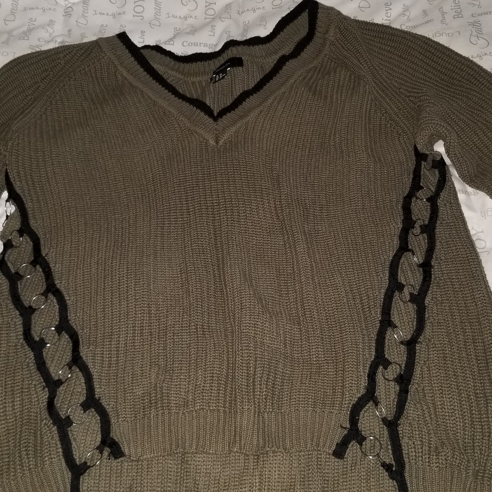 Plus Size Ring Cutout V-Neck Sweater